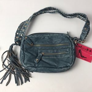 BORN FAMOUS COUTURE FAUX BLUE LEATHER SHOULDER BAG